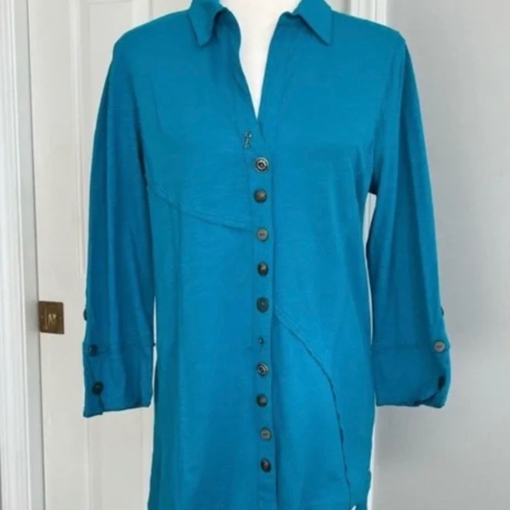 Neon  Buddha Blue Button Down Top Size Large